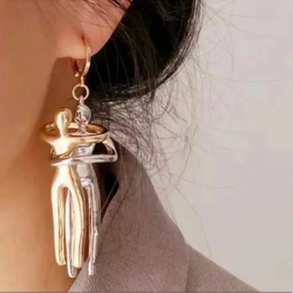 Abstract Dancing Couple Earrings-Gold And Silver - Picture 11 of 13